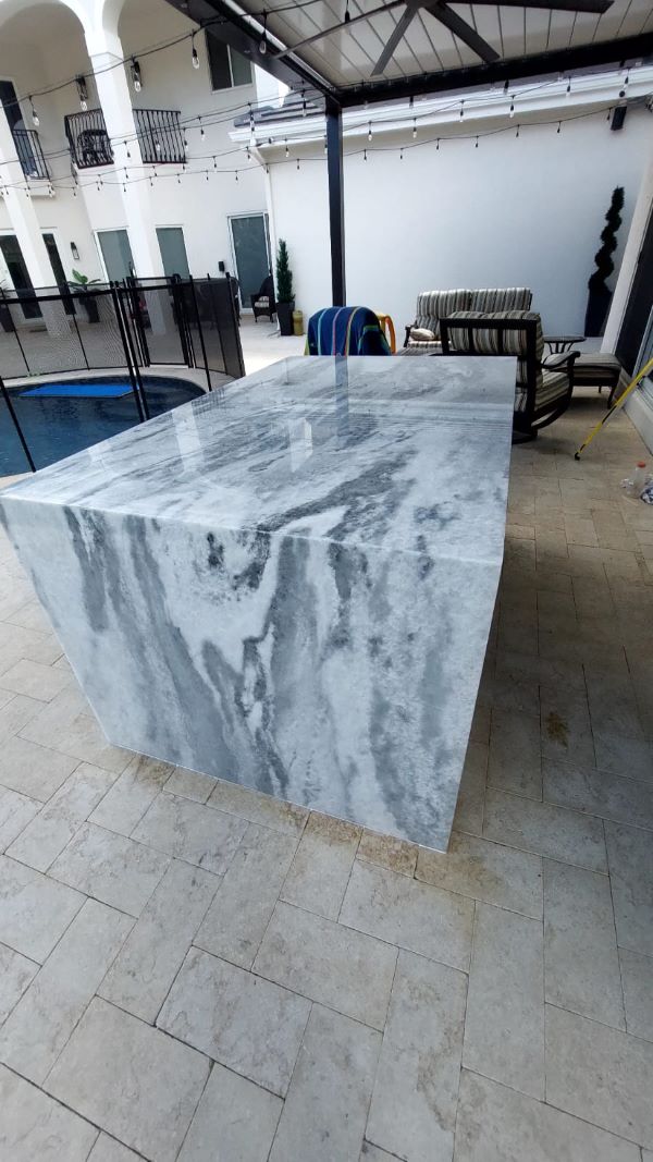 Polished Branco Shadow Marble Outdoor Kitchen
